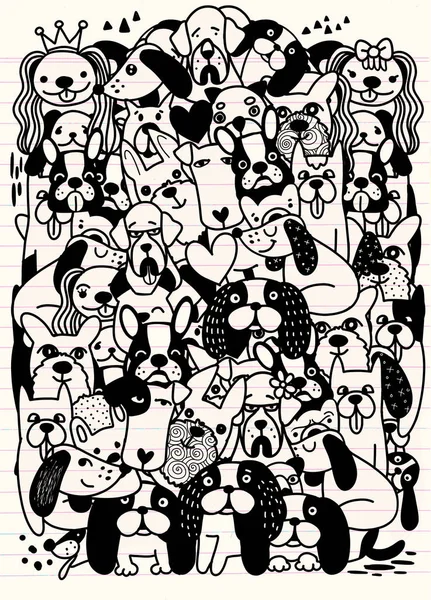 Dibujado Mano Vector Ilustración Doodle Lindos Perros Dibujos Animados Divertidos — Archivo Imágenes Vectoriales