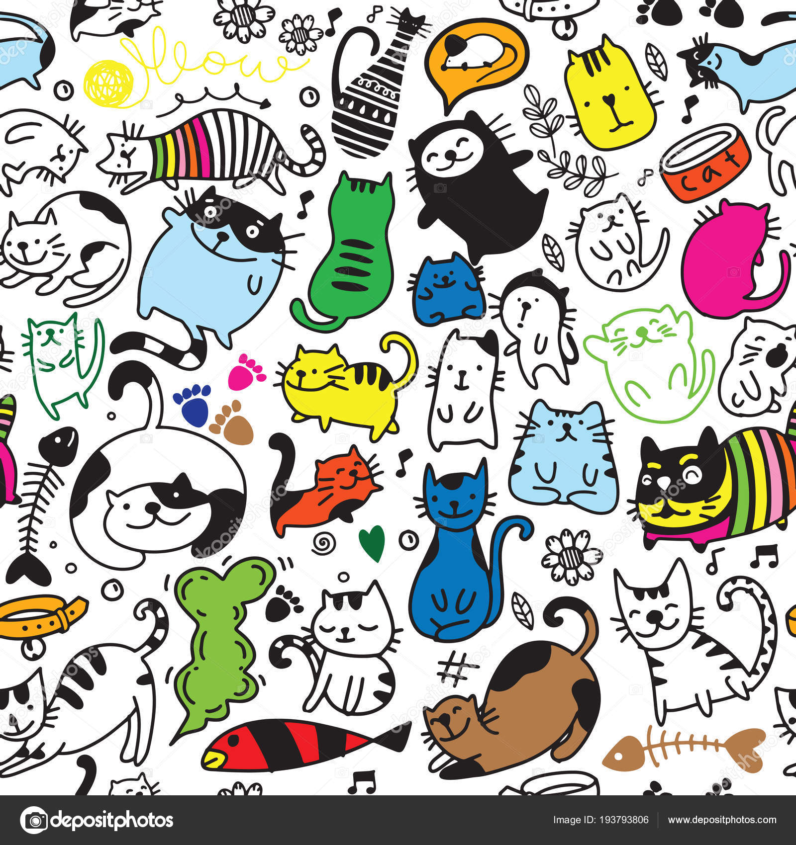 Modèle Seamless Vector Avec Main Dessiner Des Chats