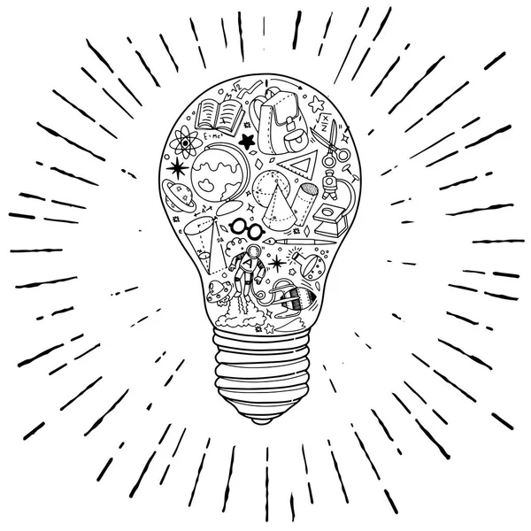 Ilustración Vectorial Del Conjunto Iconos Doodle Lightbulb Ideas Concepto Doodles — Vector de stock