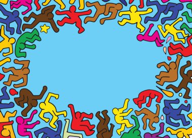 El çizimi Doodle vektör çizim, komik parti insanlar, düz tasarım