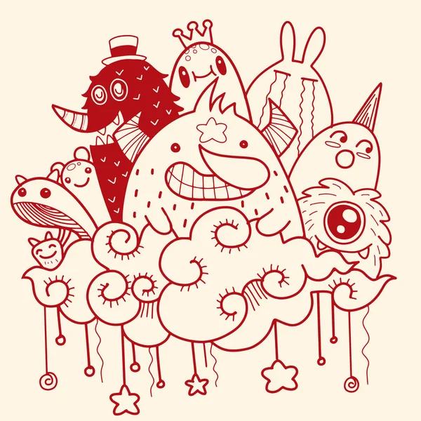 Illustration vectorielle de Doodle fond de Monstre mignon, Dessin à la main — Image vectorielle
