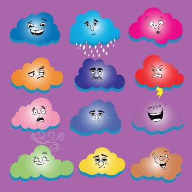 Bulutlar gülümse. Elle çizilmiş ifadeler veya suratlar 