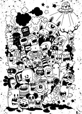 Vektör çizim Doodle sevimli canavar arka plan, el çizmek