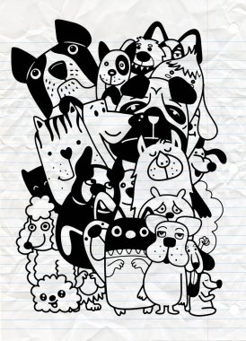 elle çizilmiş doodle komik köpekler ayarla, vektör çizim.