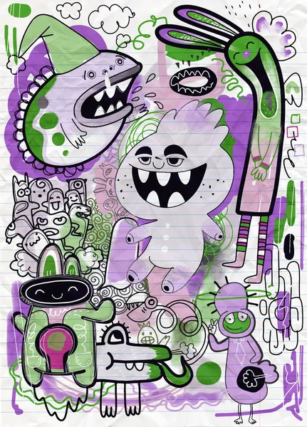 矢量插图的涂鸦可爱的怪物背景, 手绘 — 图库矢量图片