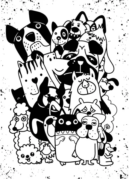 Handgezeichnetes Doodle Lustiges Hundeset, Vektorillustration. — Stockvektor