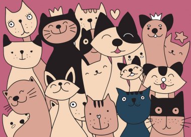Doodle şirin kedi arka plan vektör çizim