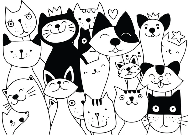 Vetor ilustração de Doodle bonito gato fundo — Vetor de Stock