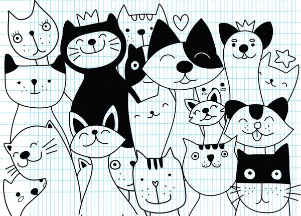 Vetor ilustração de Doodle bonito gato fundo —  Vetores de Stock
