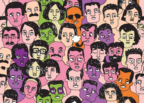 Handgezeichnetes nahtloses Muster einer Menschenmenge aus vielen verschiedenen Menschen — Stockvektor