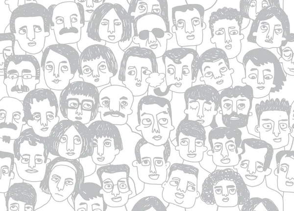 Dibujado a mano patrón sin costura de una multitud de muchas personas diferentes — Vector de stock