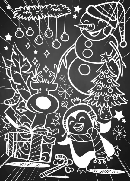 Dibujado a mano icono de Navidad conjunto garabato, Vector ilustración — Archivo Imágenes Vectoriales