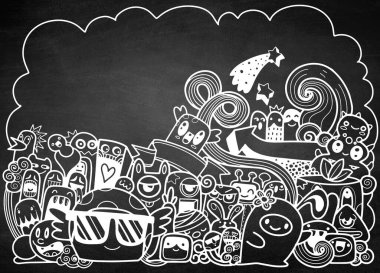 Kopya alanı backg ile Doodle sevimli Monster Vektör illüstrasyon