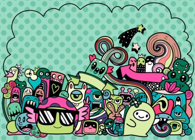 Kopya alanı backg ile Doodle sevimli Monster Vektör illüstrasyon