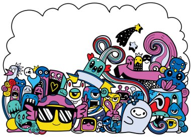 Kopya alanı backg ile Doodle sevimli Monster Vektör illüstrasyon