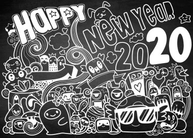 Yeni yıl 2020 Doodle Hipster geçmişi, Sevimli ve C grubu