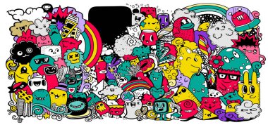 Karikatür Canavarlar koleksiyonu. Çizgi film canavarlar grou vektör seti