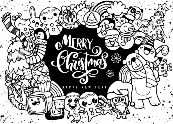 Elemento de design de Natal em estilo doodle, Feliz Natal e Hap — Vetor de Stock