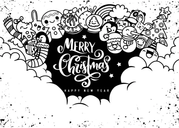 Weihnachtsdesign-Element im Doodle-Stil mit Kopierraum, fröhlich — Stockvektor