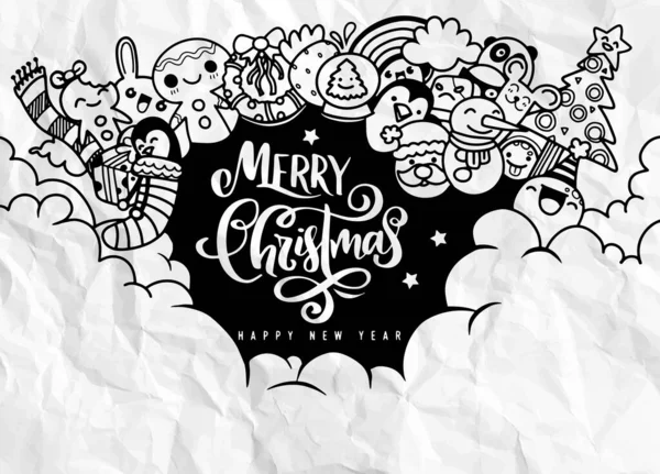 Vánoční design prvek ve stylu doodle s kopírovacím prostorem, Veselé — Stockový vektor