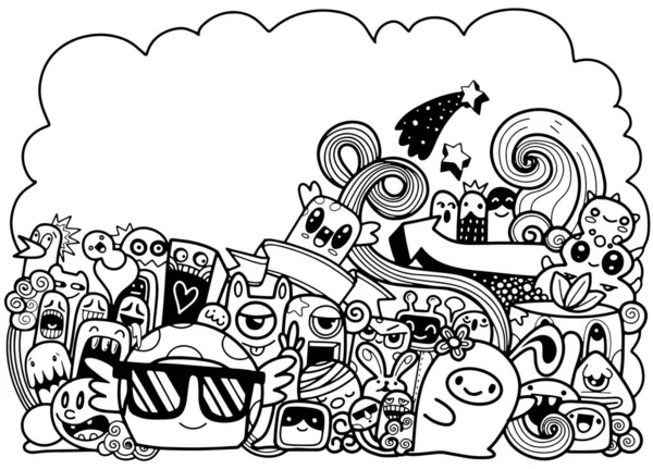 Wektor ilustracji Doodle cute Monster z kopią przestrzeni ciemny — Wektor stockowy