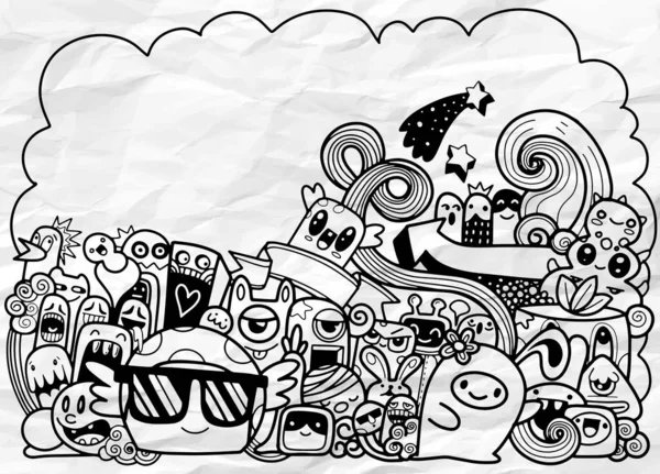 Illustrazione vettoriale di Doodle carino mostro con copia spazio backg — Vettoriale Stock