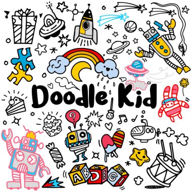 elle çizilmiş çocuk seti doodle, Stil, vektör çizim Doodle