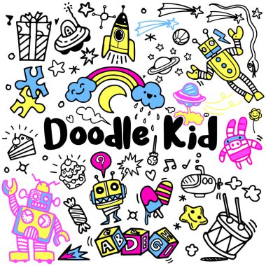 elle çizilmiş çocuk seti doodle, Stil, vektör çizim Doodle