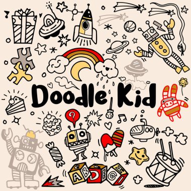 elle çizilmiş çocuk seti doodle, Stil, vektör çizim Doodle