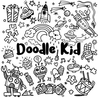 elle çizilmiş çocuk seti doodle, Stil, vektör çizim Doodle
