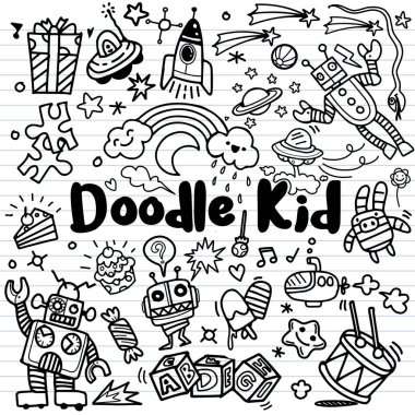 elle çizilmiş çocuk seti doodle, Stil, vektör çizim Doodle