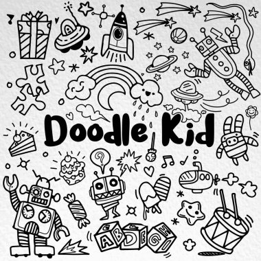 elle çizilmiş çocuk seti doodle, Stil, vektör çizim Doodle