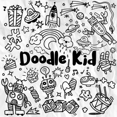 elle çizilmiş çocuk seti doodle, Stil, vektör çizim Doodle