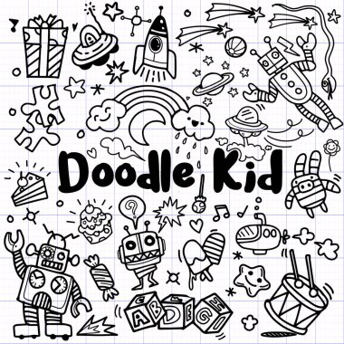 elle çizilmiş çocuk seti doodle, Stil, vektör çizim Doodle