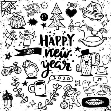 Arka planda elle çizilmiş yeni yıl karalaması