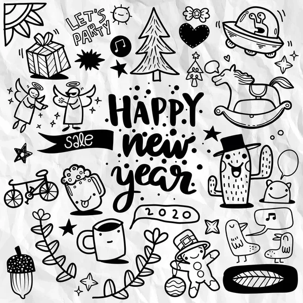 Hand drawn New Year doodle on  background — Stock Vector