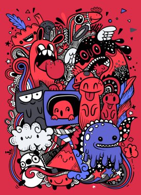 Canavar karakterli soyut grunge şehir deseni