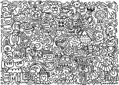 Doodle 'ın El Çizimi Vektör İllüstrasyonu Komik Dünya, İllüstrasyon