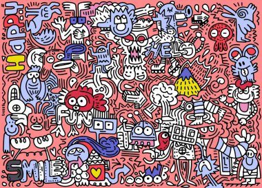 Doodle 'ın El Çizimi Vektör İllüstrasyonu Komik Dünya, İllüstrasyon