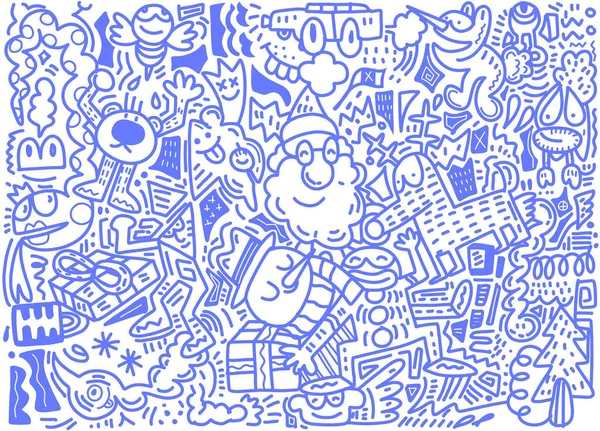 Vektorová ilustrace Doodle Vánoční pozadí Ruční kresba — Stockový vektor