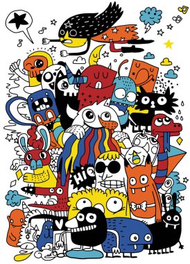 Boyama kitabı için seamless modeli komik canavarlar. Siyah ve fazlası