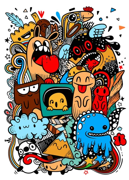 Abstract grunge stedelijk patroon met monster karakter, Super draw — Stockvector