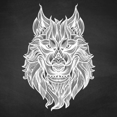 Soyut baş tilki eli çizimi, Vektör illüstrasyon kafası vahşi w