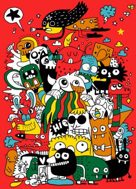 Boyama kitabı için seamless modeli komik canavarlar. Siyah ve fazlası