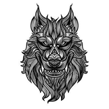 Soyut baş tilki eli çizimi, Vektör illüstrasyon kafası vahşi w