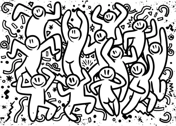 Gambar tangan Doodle Vector Illustration dari Funny party people, Flat Design - Stok Vektor