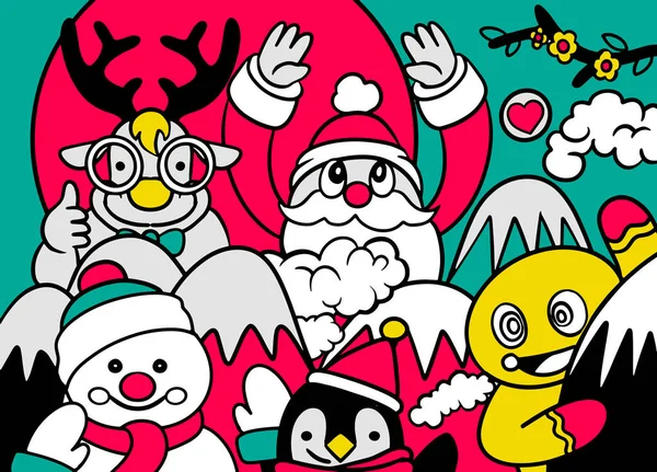 メリークリスマス！幸せなクリスマスの仲間。Snowma サンタ クロース — ストックベクタ