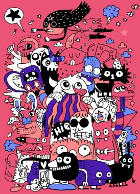 Boyama kitabı için seamless modeli komik canavarlar. Siyah ve fazlası