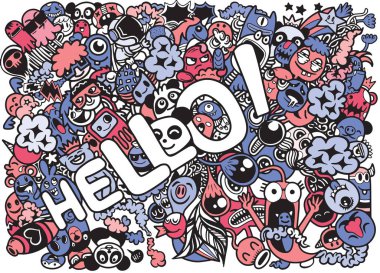 Sevimli canavar karalama tarzıyla merhaba.