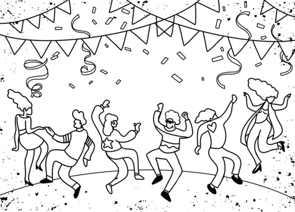 Disegno a mano Doodle Vector Illustrazione di gente divertente festa, F — Vettoriale Stock
